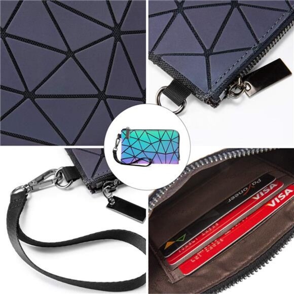 Geometric Luminous Bag Holographic Reflective Bag Backpack Wallet Clutch Set - Picture 6 of 7